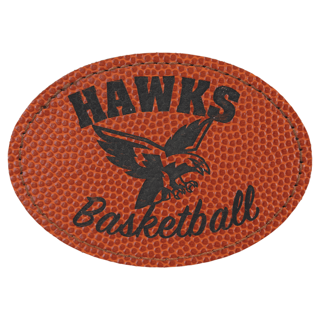 3 1/2" x 2 1/2" Basketball Laserable Leatherette Oval Patch with Kota Pro Adhesive