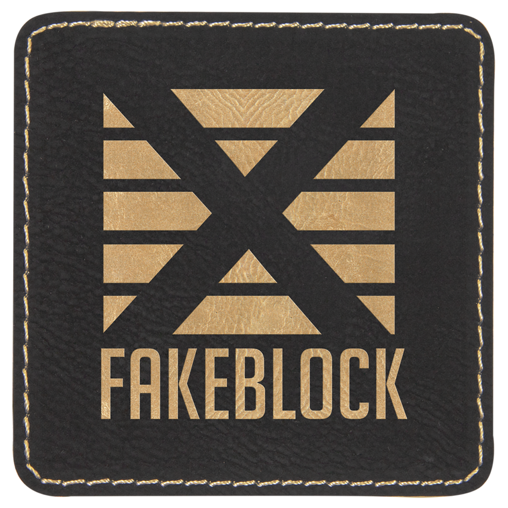 3" x 3" Square Black/Gold Laserable Leatherette Patch with Adhesive