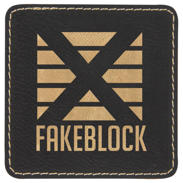 3" x 3" Square Black/Gold Laserable Leatherette Patch with Adhesive