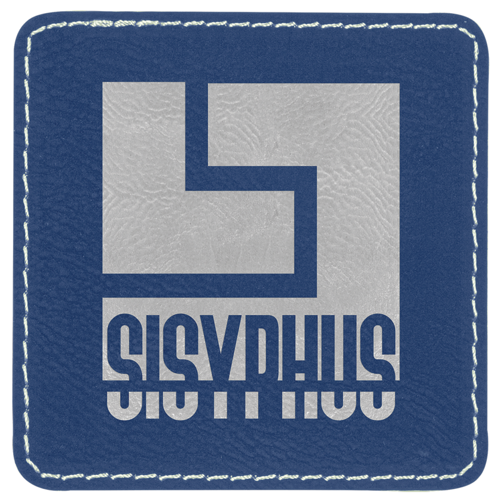 3" x 3" Square Blue/Silver Laserable Leatherette Patch with Adhesive