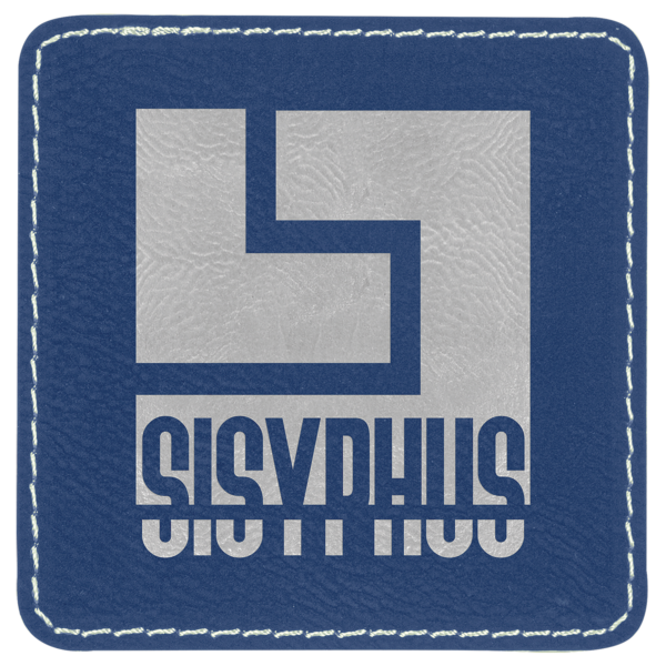 3" x 3" Square Blue/Silver Laserable Leatherette Patch with Adhesive