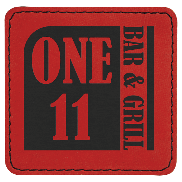 3" x 3" Square Red Laserable Leatherette Patch with Adhesive