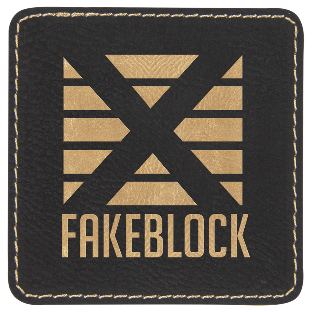 3" x 3" Square Black/Gold Laserable Leatherette Patch with Kota Pro Adhesive