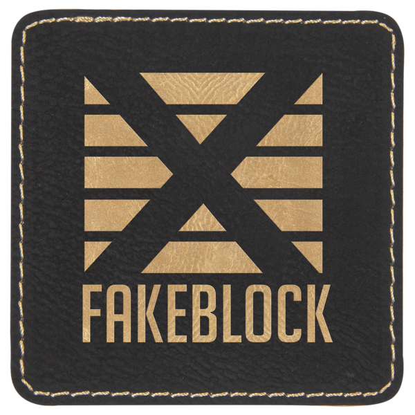 3" x 3" Square Black/Gold Laserable Leatherette Patch with Kota Pro Adhesive