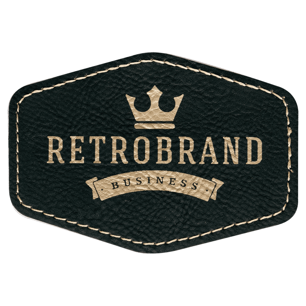 3 1/2" x 2 1/2" Black/Gold Laserable Leatherette Hex Patch with Kota Pro Adhesive