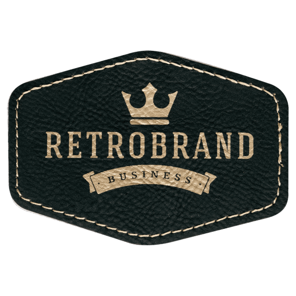3 1/2" x 2 1/2" Black/Gold Laserable Leatherette Hex Patch with Kota Pro Adhesive