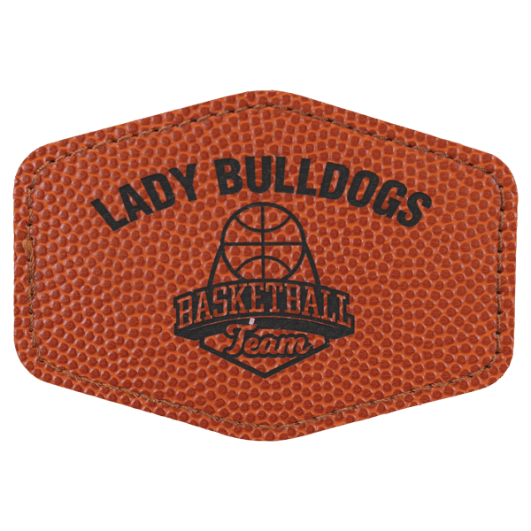 3 1/2" x 2 1/2" Basketball Laserable Leatherette Hex Patch with Kota Pro Adhesive