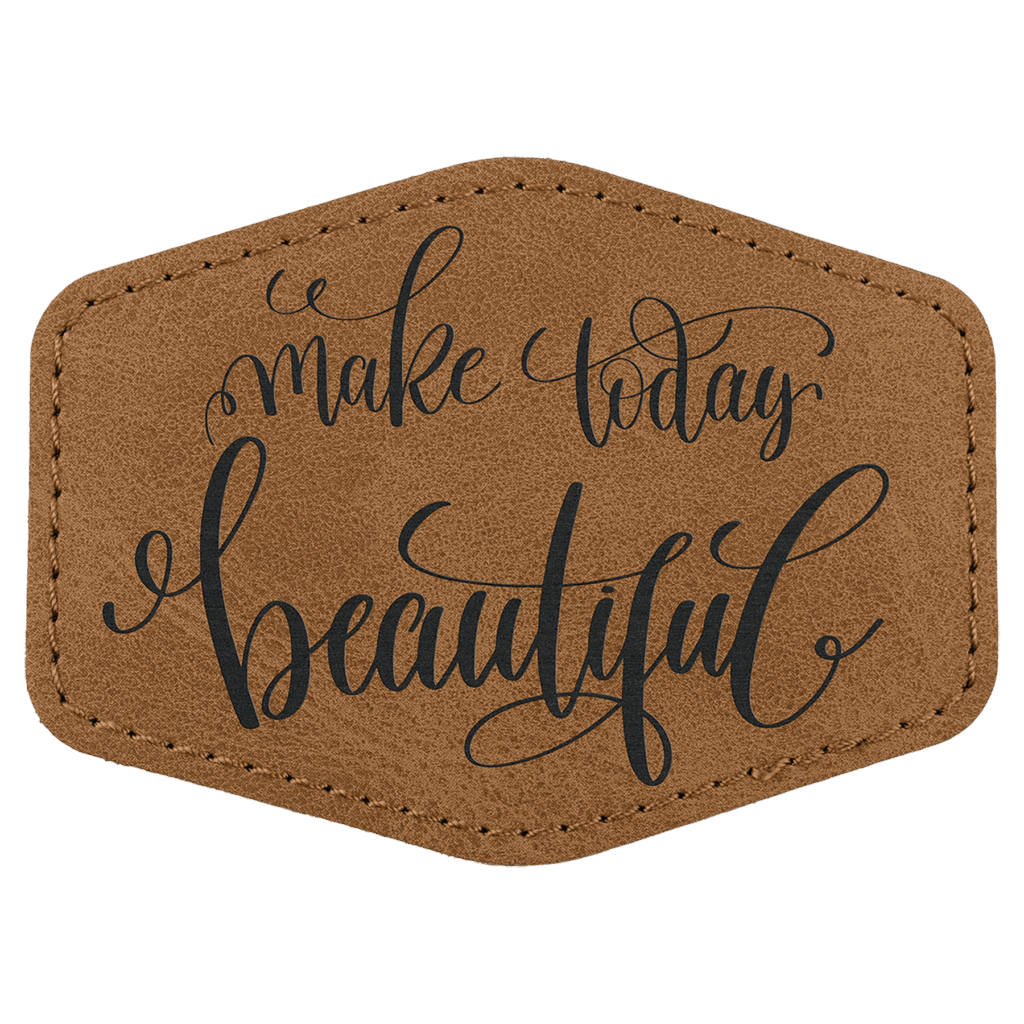 Hex Patch with Kota Pro Adhesive - Laserable Leatherette, Creekside Collecttion 3 1/2" x 2 1/2", Medium Brown