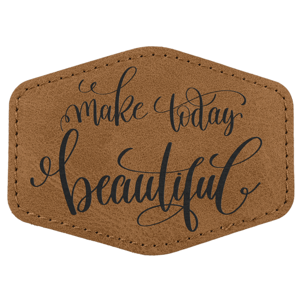 Hex Patch with Kota Pro Adhesive - Laserable Leatherette, Creekside Collecttion 3 1/2" x 2 1/2", Medium Brown