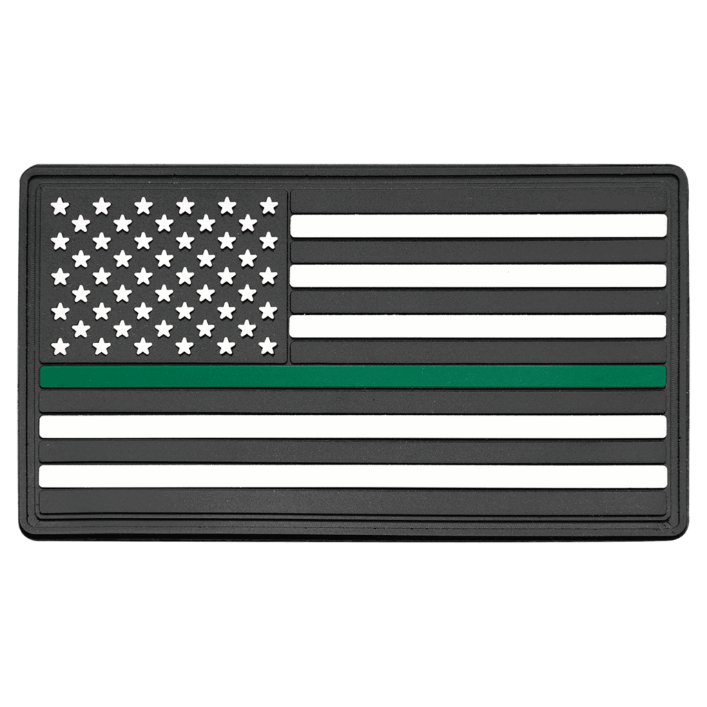 1 3/4" x 3 1/4" Green Line American Flag PVC Patch representing support for the military - Kota Pro Adhesive included