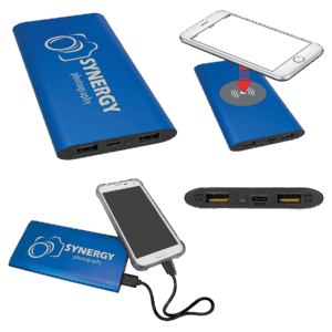 Blue 8000MAH Power Bank & Wireless Anodized Aluminum Charger with USB-C Cord