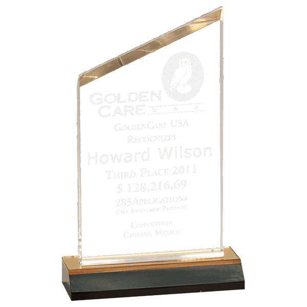 4" x 6" Gold Reflection Beveled Peak Acrylic with 5" Gold Mirror Base