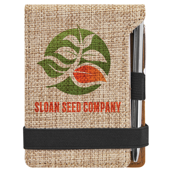 3 1/4" x 4 3/4" Sublimatable Burlap Mini Notepad with Pen