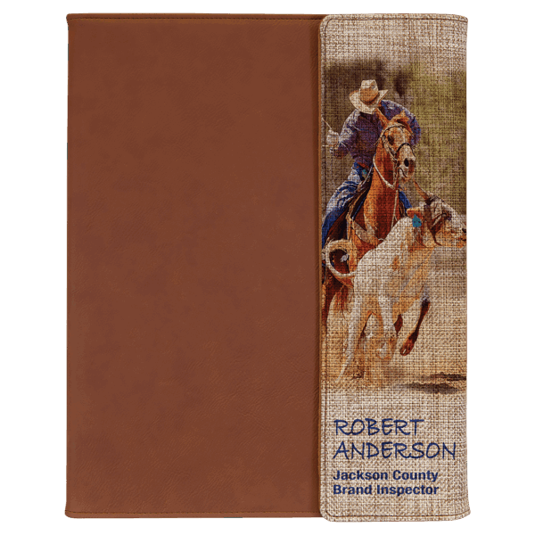 9 1/2" x 12" Rawhide with Sublimatable Burlap Portfolio with Notepad