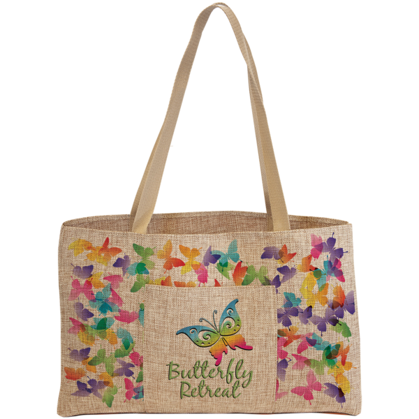 19" x 12" Burlap Shopping Bag with 5" Gusset and Outside Pocket