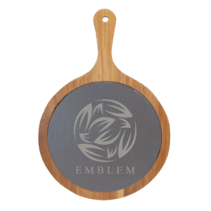 8 1/4" x 12 1/4" Round Acacia Wood/Slate Serving Board with Handle