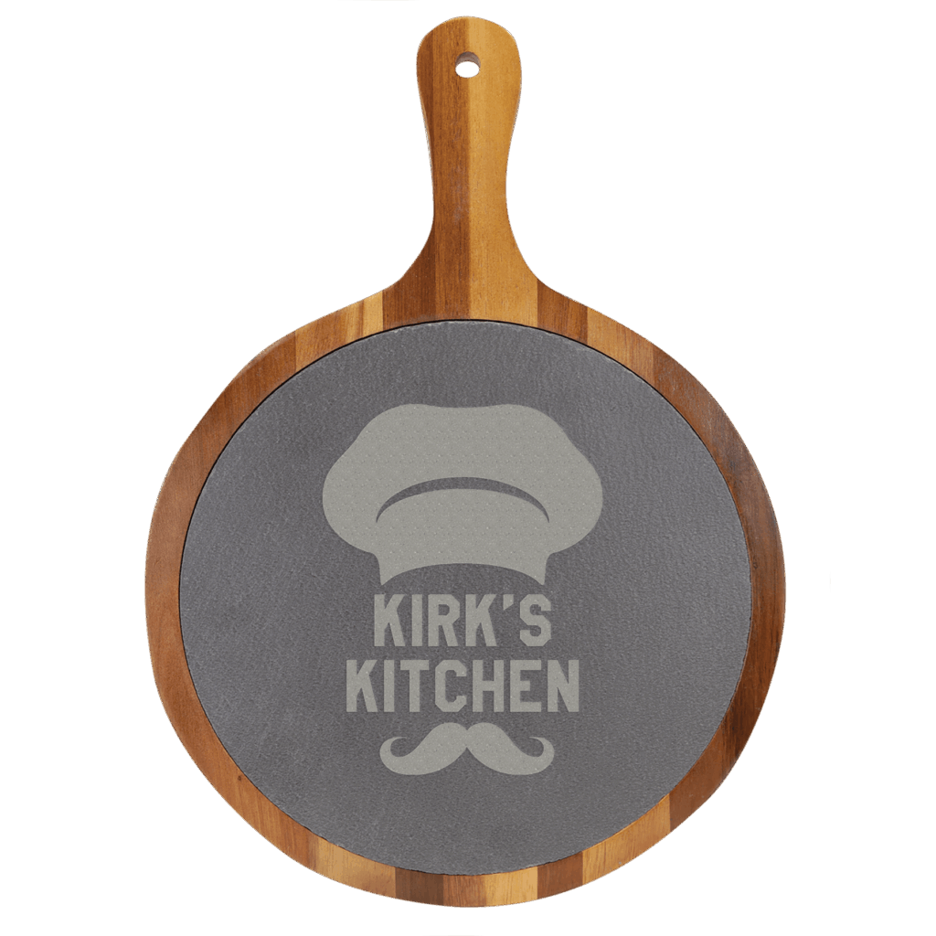 10 1/2" x 14 1/2" Round Acacia Wood/Slate Serving Board with Handle
