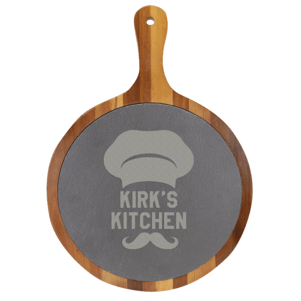 10 1/2" x 14 1/2" Round Acacia Wood/Slate Serving Board with Handle