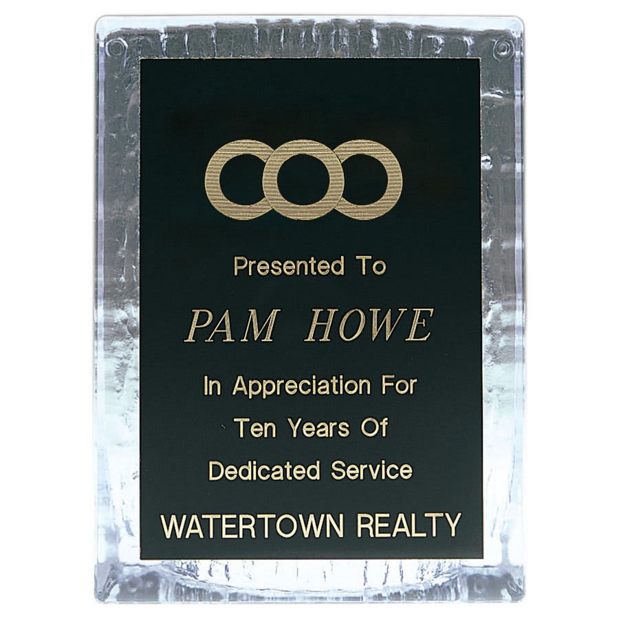 5 3/4"" x 7 3/4" Clear Sculpted Ice Standing Plaque