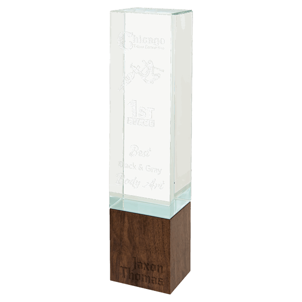 9 3/4" Rectangle Sierra Glass with Walnut Base