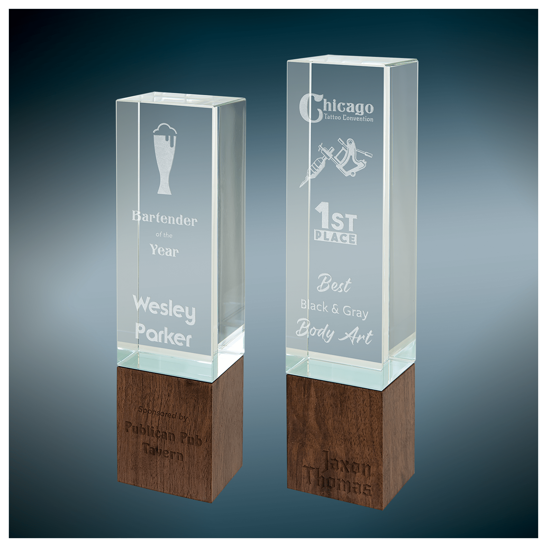 Rectangle Sierra Glass with Walnut Base Sample Set