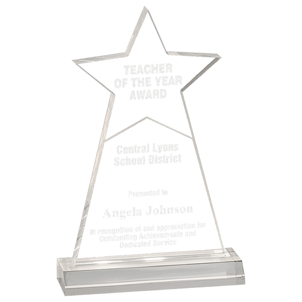 4 3/4" x 8" Clear Star Obelisk Acrylic with 5 3/4" inch Base