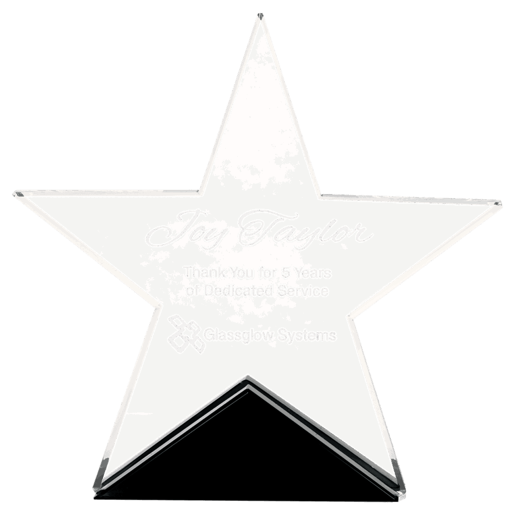 5 3/4" x 5 1/2" Clear Glass Star on Black Base