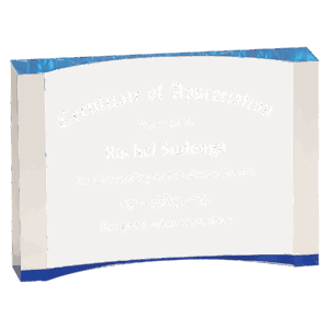 8" x 5 1/2" Blue 1" Thick Acrylic Crescent