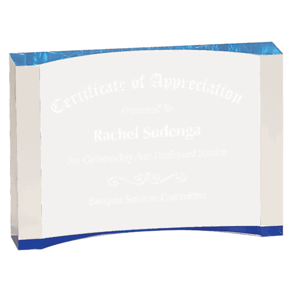 8" x 5 1/2" Blue 1" Thick Acrylic Crescent
