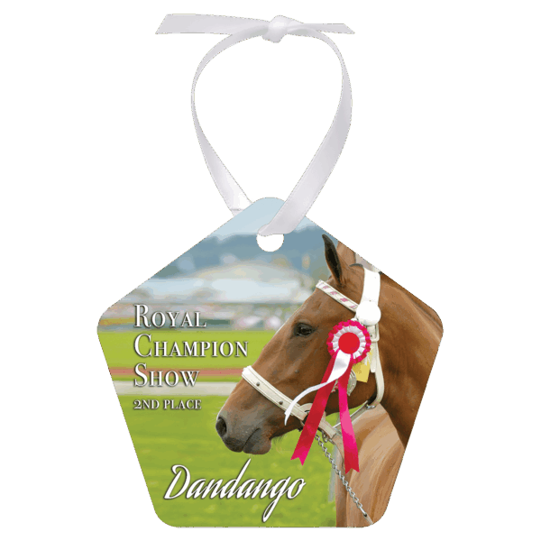 2.75"x 2.75 Gloss White Aluminum Pentagon Ornament, 1-Side w/White Ribbon