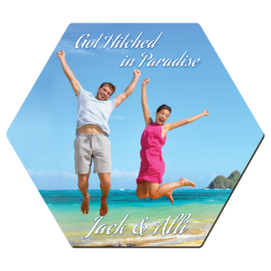 4"x 3.5" Gloss White Unisub Sublimatable MDF Hexagon Coaster w/Cork Back