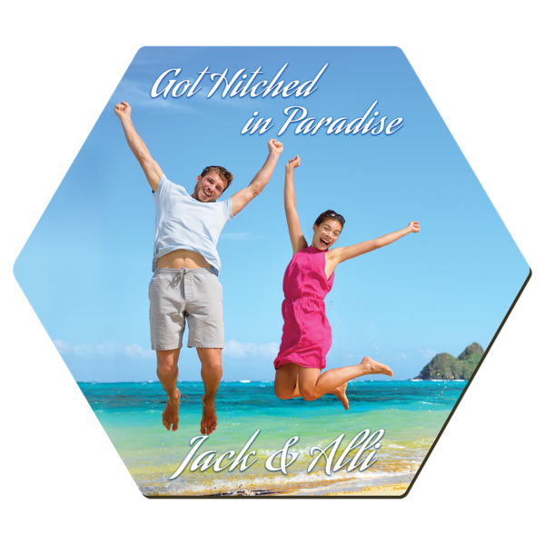 4"x 3.5" Gloss White Unisub Sublimatable MDF Hexagon Coaster w/Cork Back