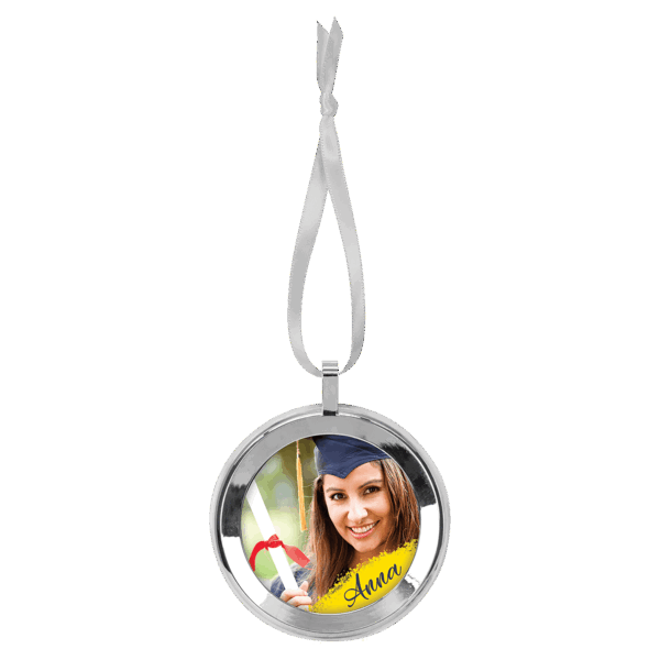3" Diameter Silver Metal Ornament with White Ribbon