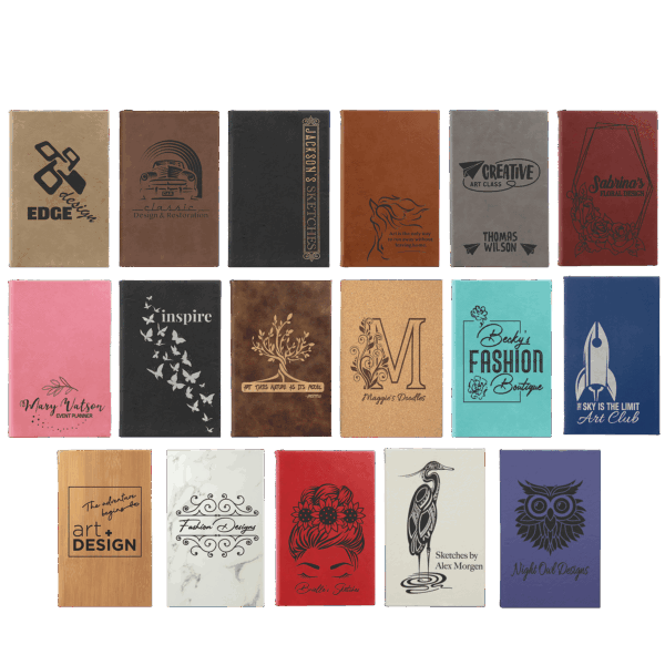 5 1/4" x 8 1/4" Laserable Leatherette Sketch Book with Unlined Notepad Sample Set