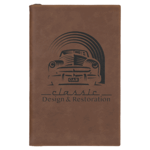 5 1/4" x 8 1/4" Dark Brown Laserable Leatherette Sketch Book with Unlined Notepad