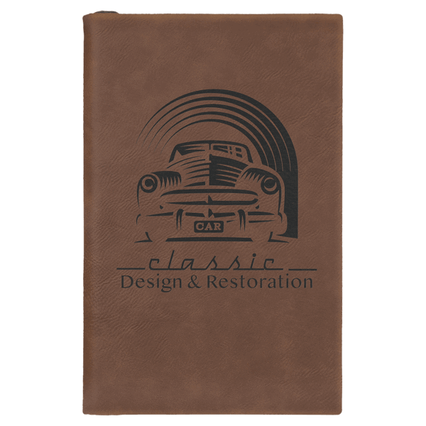 5 1/4" x 8 1/4" Dark Brown Laserable Leatherette Sketch Book with Unlined Notepad