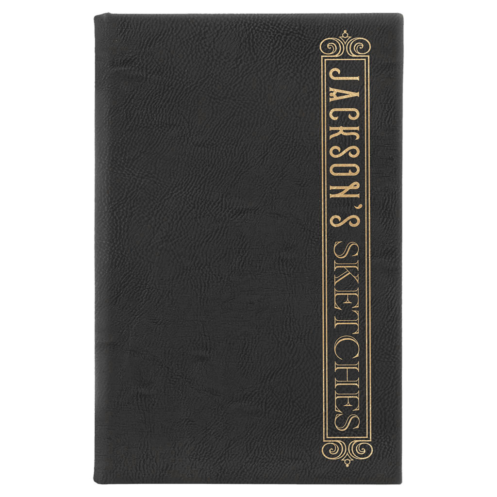 5 1/4" x 8 1/4" Black/Gold Laserable Leatherette Sketch Book with Unlined Notepad