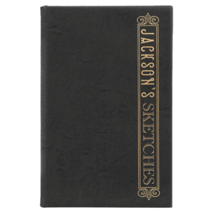 5 1/4" x 8 1/4" Black/Gold Laserable Leatherette Sketch Book with Unlined Notepad