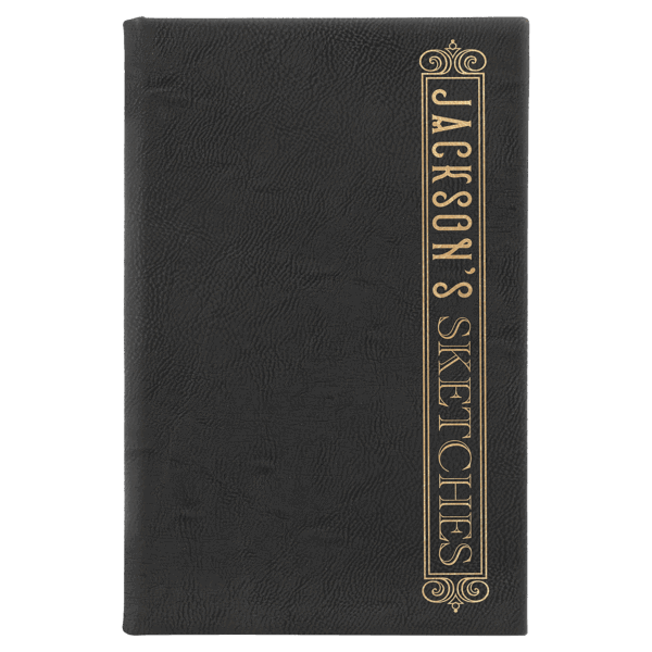 5 1/4" x 8 1/4" Black/Gold Laserable Leatherette Sketch Book with Unlined Notepad