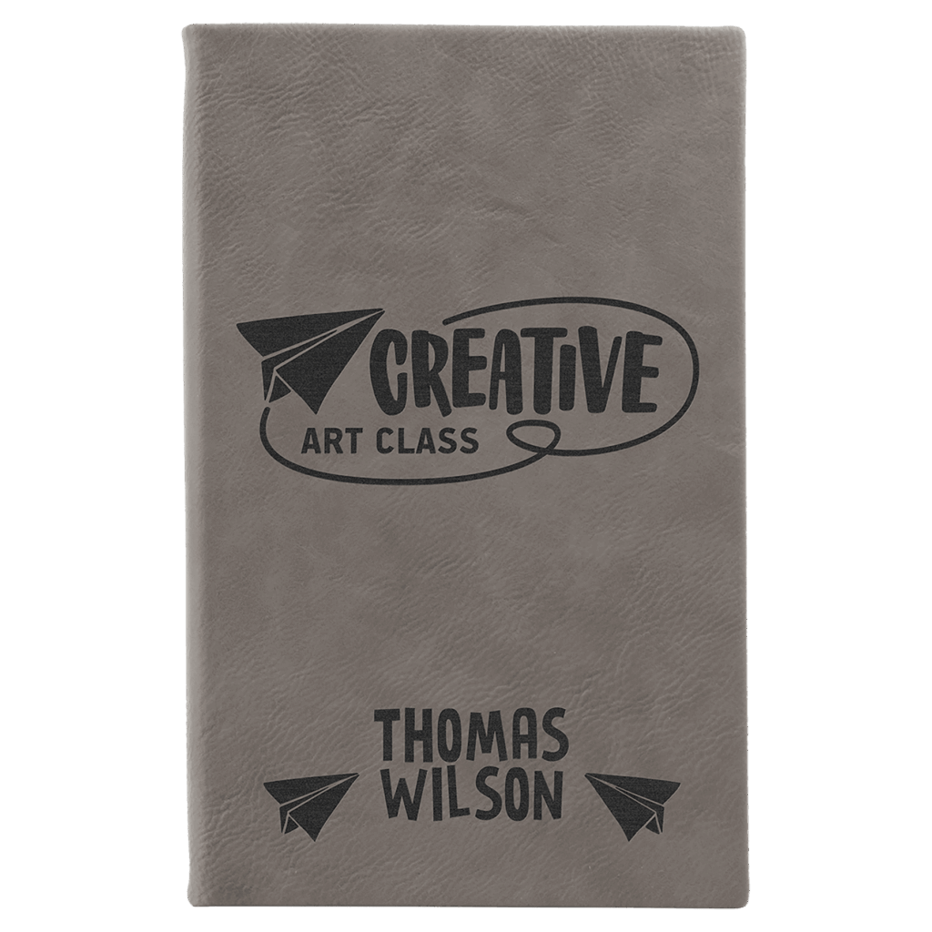 5 1/4" x 8 1/4" Gray Laserable Leatherette Sketch Book with Unlined Notepad