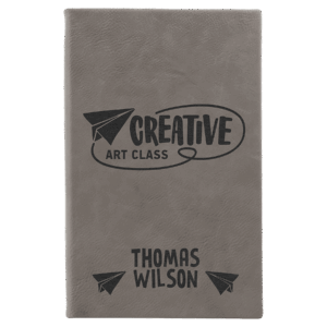5 1/4" x 8 1/4" Gray Laserable Leatherette Sketch Book with Unlined Notepad