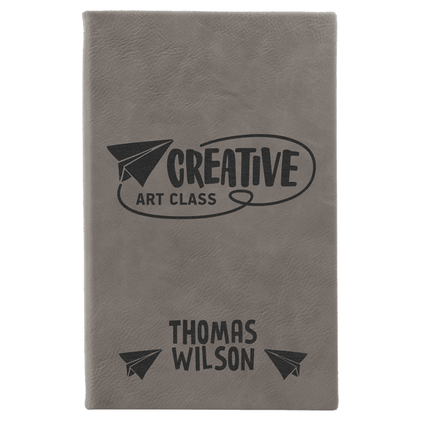 5 1/4" x 8 1/4" Gray Laserable Leatherette Sketch Book with Unlined Notepad