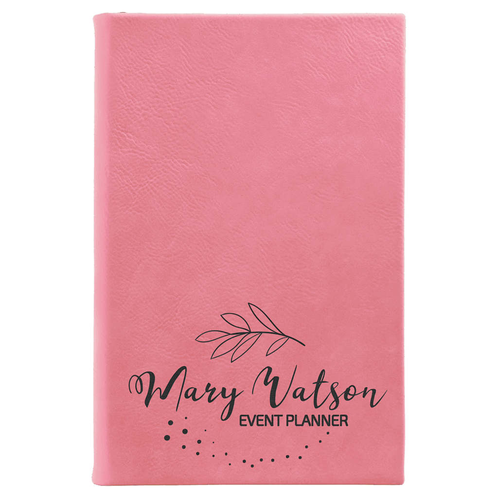 5 1/4" x 8 1/4" Pink Laserable Leatherette Sketch Book with Unlined Notepad