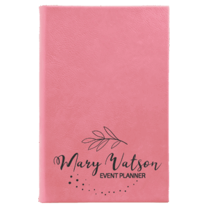 5 1/4" x 8 1/4" Pink Laserable Leatherette Sketch Book with Unlined Notepad