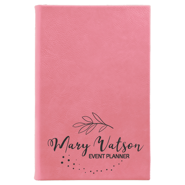 5 1/4" x 8 1/4" Pink Laserable Leatherette Sketch Book with Unlined Notepad