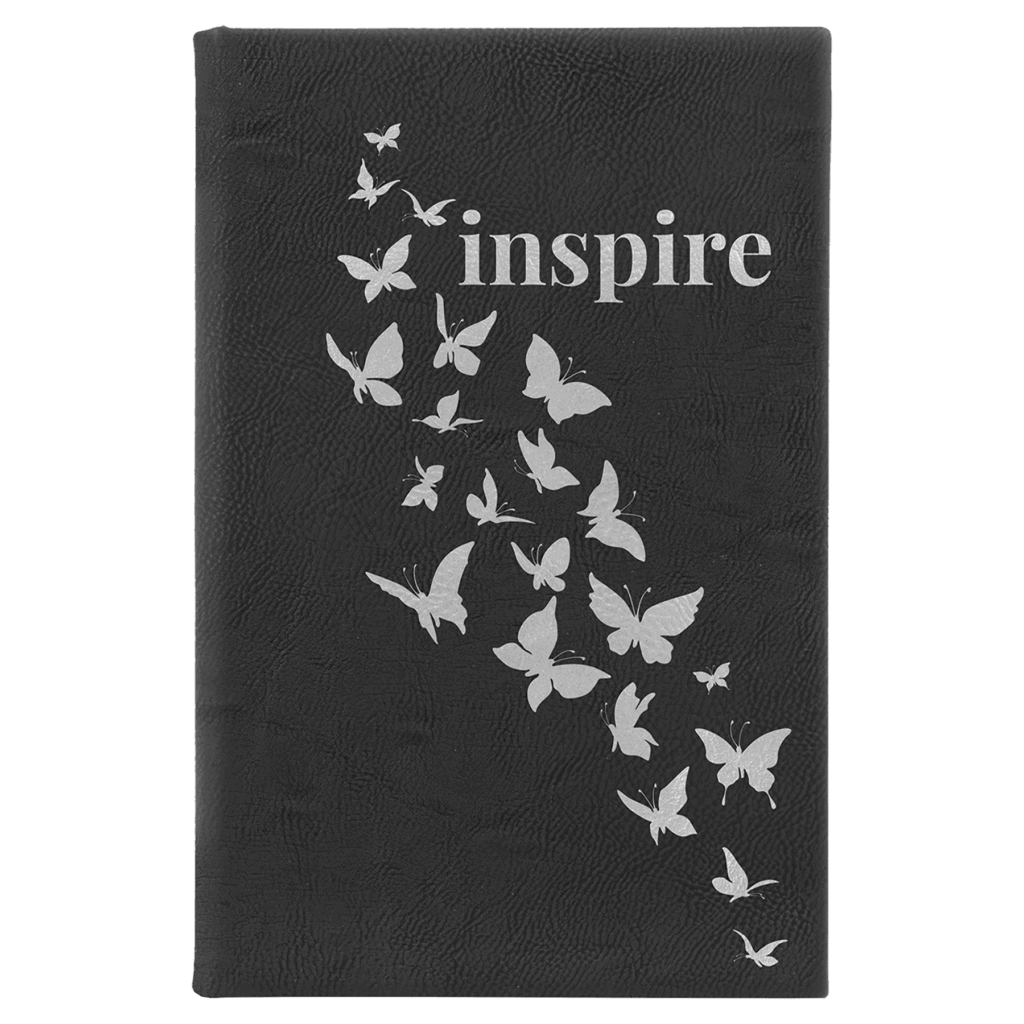 5 1/4" x 8 1/4" Black/Silver Laserable Leatherette Sketch Book with Unlined Notepad