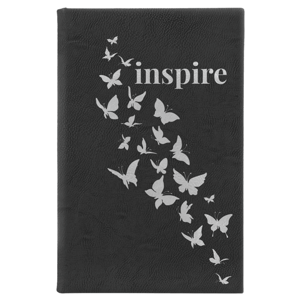 5 1/4" x 8 1/4" Black/Silver Laserable Leatherette Sketch Book with Unlined Notepad