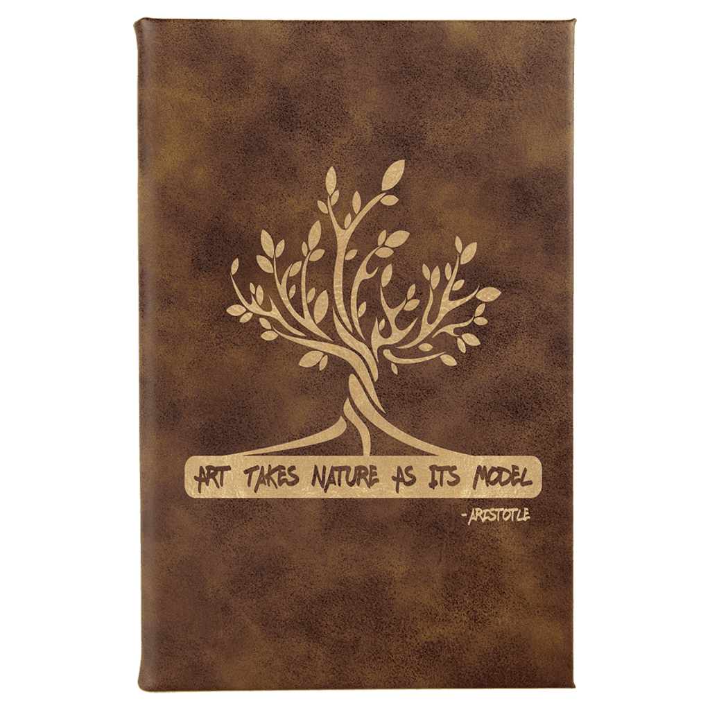 5 1/4" x 8 1/4" Rustic/Gold Laserable Leatherette Sketch Book with Unlined  Notepad