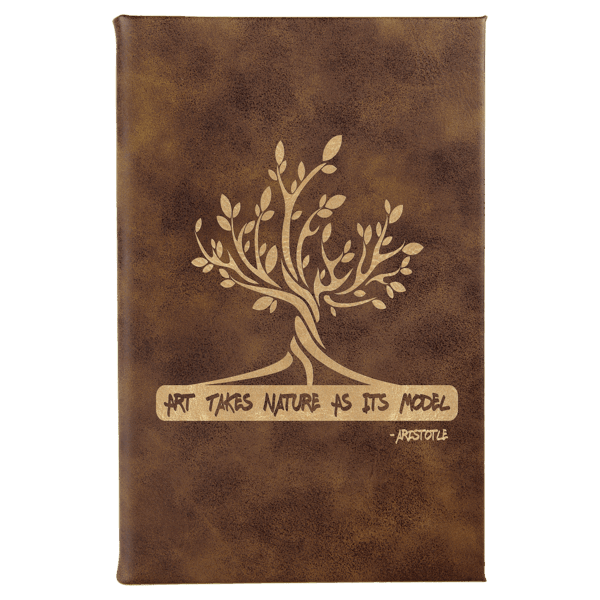 5 1/4" x 8 1/4" Rustic/Gold Laserable Leatherette Sketch Book with Unlined  Notepad