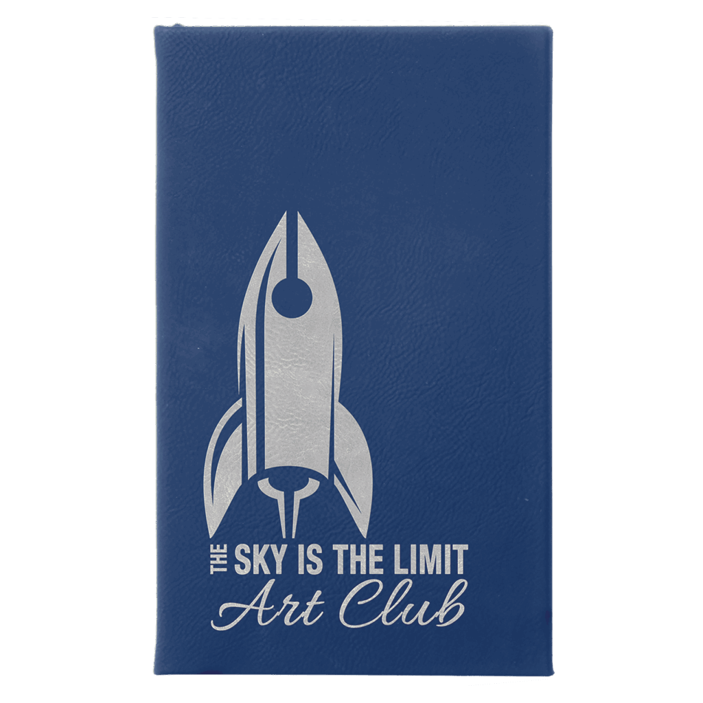 5 1/4" x 8 1/4" Blue/Silver Laserable Leatherette Sketch Book with Unlined  Notepad